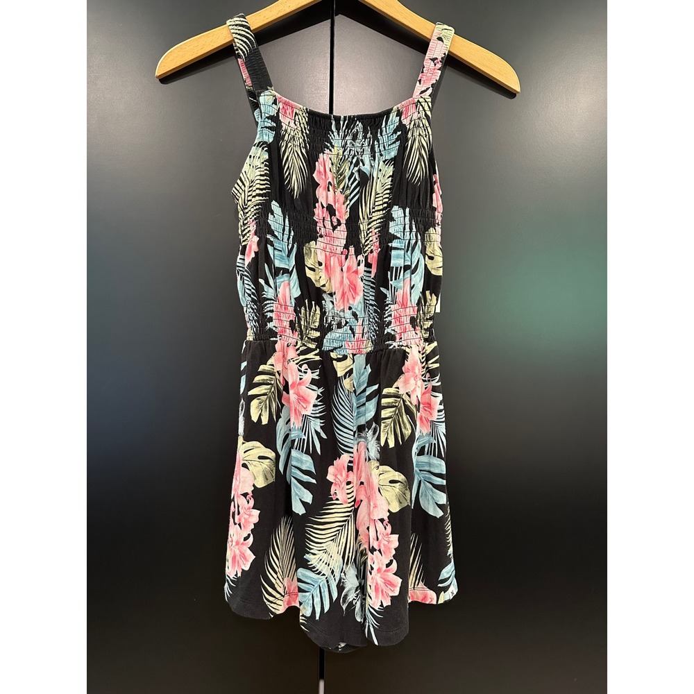 Hurley Girls Tropical Floral Smocked Romper Black 488274-023 Size L 12-13y